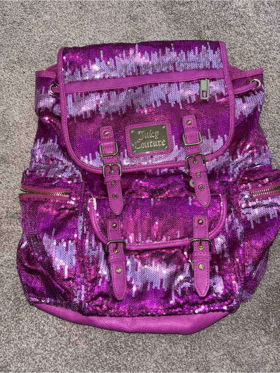 Juicy Couture Handbags - Juicy Couture Purple Sequin Backpack with Gold Plaque